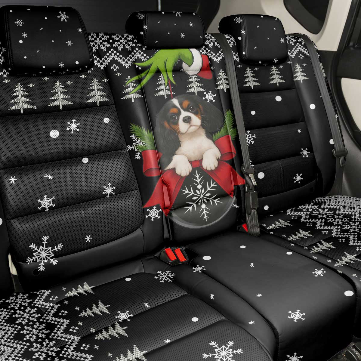 Cavalier King Charles Spaniel Xmas Ball Christmas Back Car Seat Cover Xmas Holiday Patterns - Wonder Print Shop