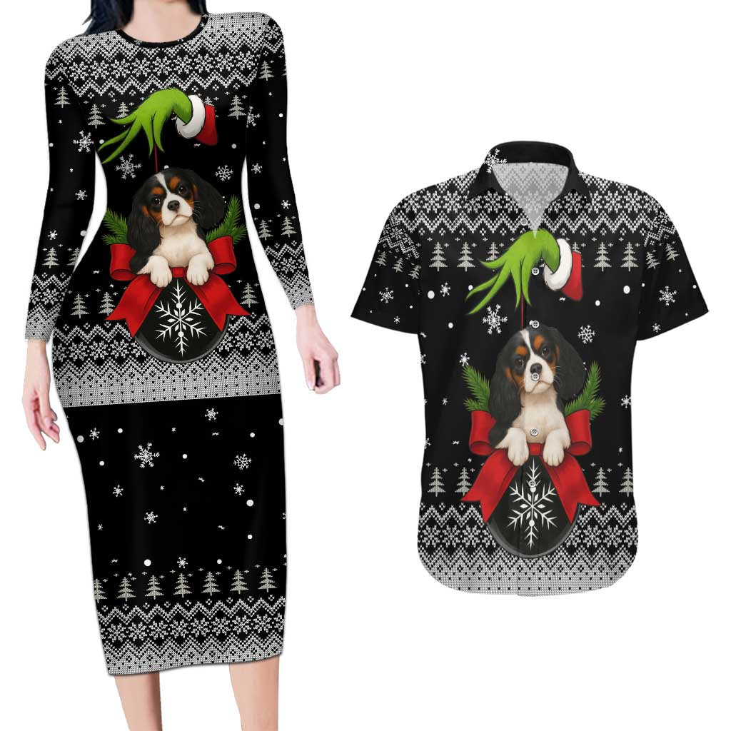 Cavalier King Charles Spaniel Xmas Ball Christmas Couples Matching Long Sleeve Bodycon Dress and Hawaiian Shirt Xmas Holiday Patterns - Wonder Print Shop