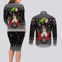 Cavalier King Charles Spaniel Xmas Ball Christmas Couples Matching Long Sleeve Bodycon Dress and Long Sleeve Button Shirt Xmas Holiday Patterns - Wonder Print Shop