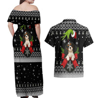 Cavalier King Charles Spaniel Xmas Ball Christmas Couples Matching Off Shoulder Maxi Dress and Hawaiian Shirt Xmas Holiday Patterns - Wonder Print Shop