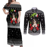 Cavalier King Charles Spaniel Xmas Ball Christmas Couples Matching Off Shoulder Maxi Dress and Long Sleeve Button Shirt Xmas Holiday Patterns - Wonder Print Shop