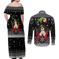 Cavalier King Charles Spaniel Xmas Ball Christmas Couples Matching Off Shoulder Maxi Dress and Long Sleeve Button Shirt Xmas Holiday Patterns - Wonder Print Shop
