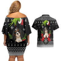 Cavalier King Charles Spaniel Xmas Ball Christmas Couples Matching Off Shoulder Short Dress and Hawaiian Shirt Xmas Holiday Patterns - Wonder Print Shop