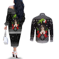 Cavalier King Charles Spaniel Xmas Ball Christmas Couples Matching Off The Shoulder Long Sleeve Dress and Long Sleeve Button Shirt Xmas Holiday Patterns - Wonder Print Shop