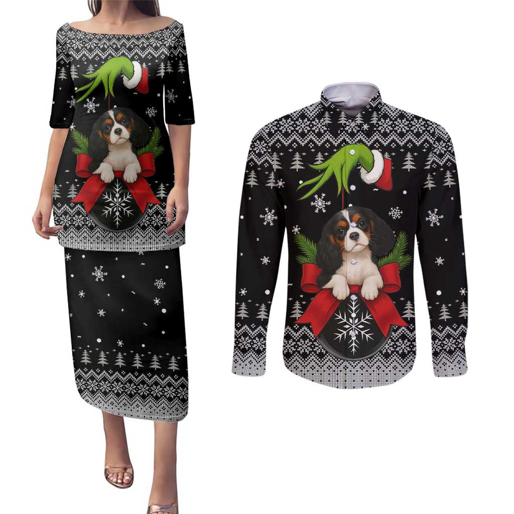 Cavalier King Charles Spaniel Xmas Ball Christmas Couples Matching Puletasi and Long Sleeve Button Shirt Xmas Holiday Patterns - Wonder Print Shop