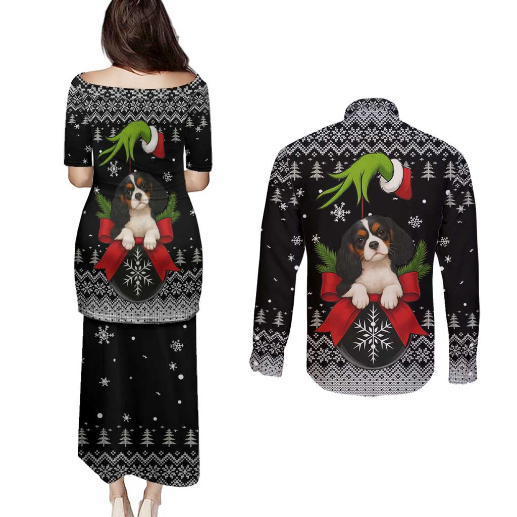 Cavalier King Charles Spaniel Xmas Ball Christmas Couples Matching Puletasi and Long Sleeve Button Shirt Xmas Holiday Patterns - Wonder Print Shop