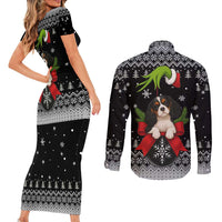 Cavalier King Charles Spaniel Xmas Ball Christmas Couples Matching Short Sleeve Bodycon Dress and Long Sleeve Button Shirt Xmas Holiday Patterns - Wonder Print Shop