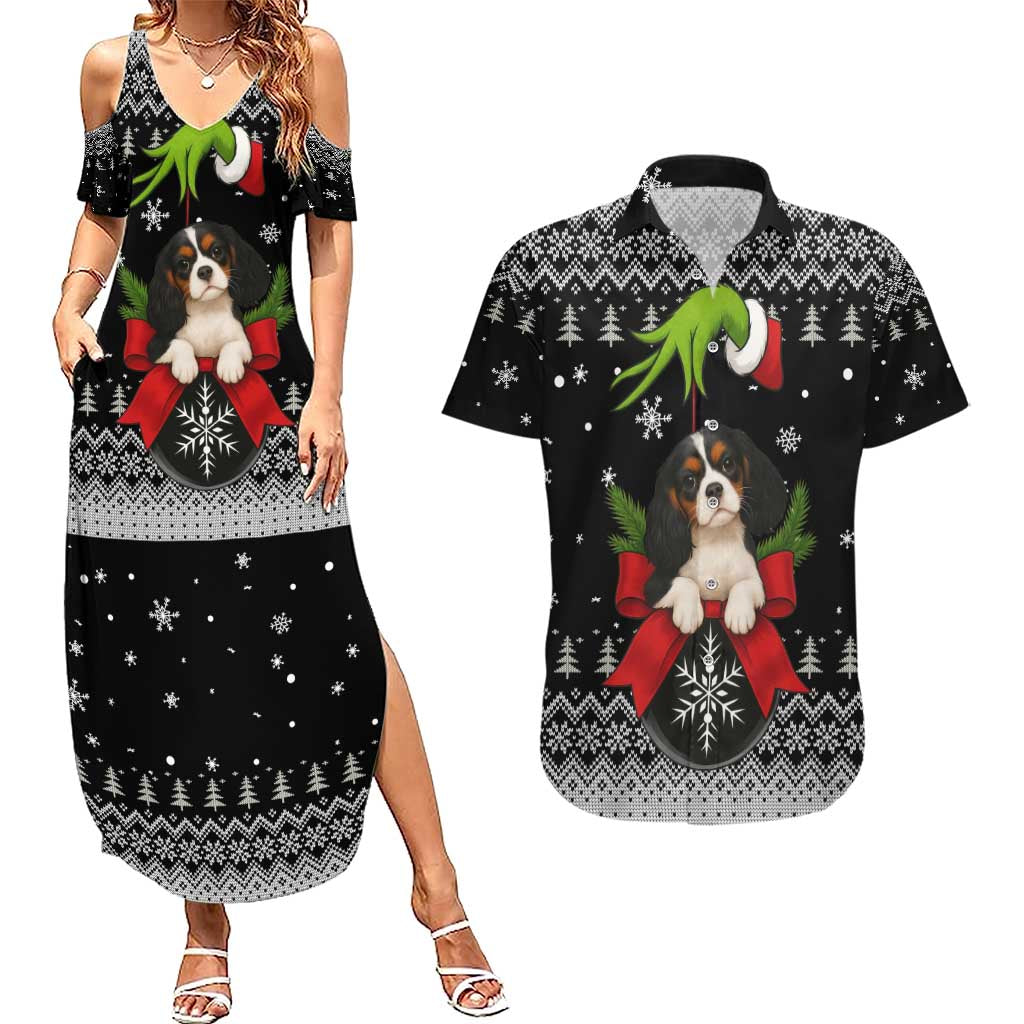 Cavalier King Charles Spaniel Xmas Ball Christmas Couples Matching Summer Maxi Dress and Hawaiian Shirt Xmas Holiday Patterns - Wonder Print Shop
