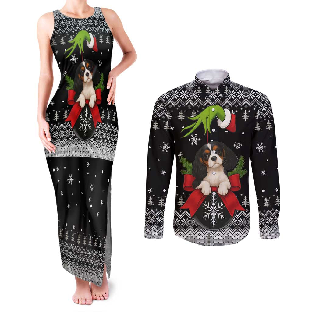 Cavalier King Charles Spaniel Xmas Ball Christmas Couples Matching Tank Maxi Dress and Long Sleeve Button Shirt Xmas Holiday Patterns - Wonder Print Shop