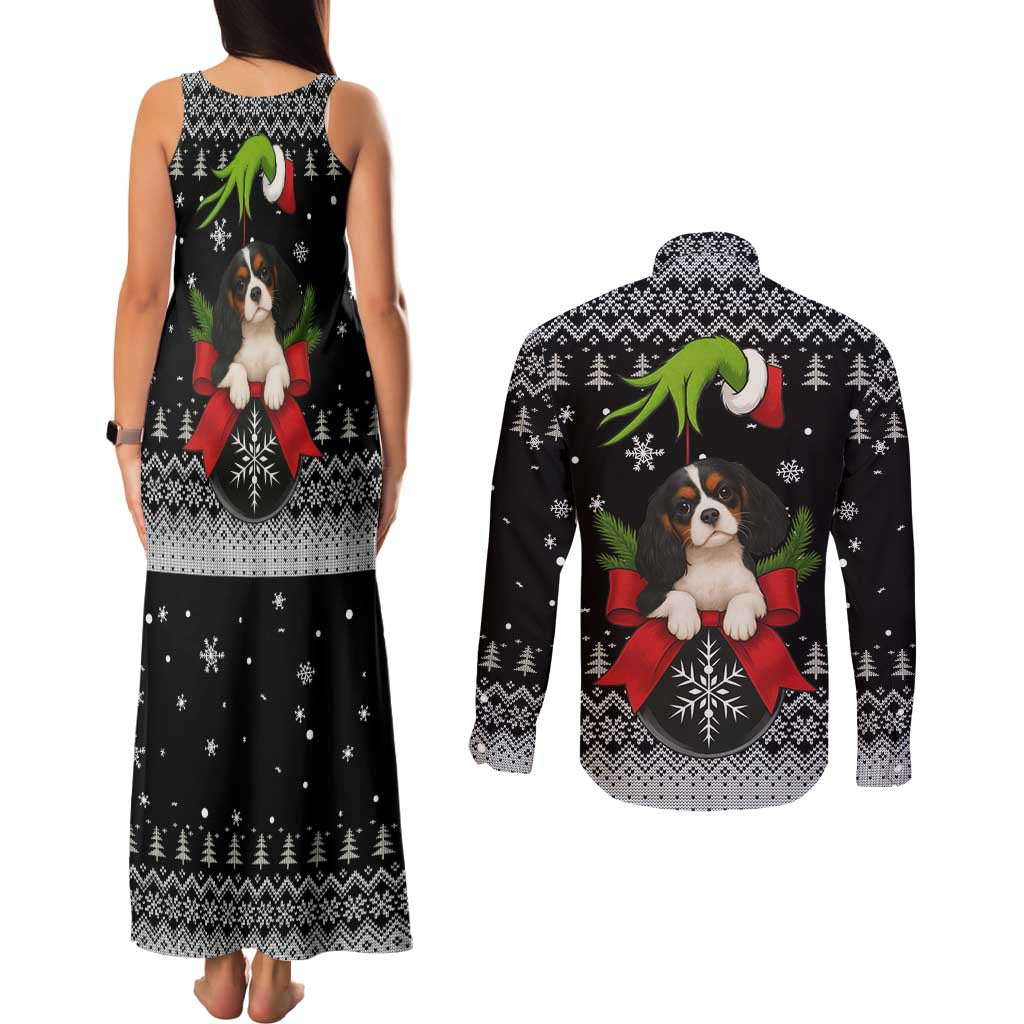 Cavalier King Charles Spaniel Xmas Ball Christmas Couples Matching Tank Maxi Dress and Long Sleeve Button Shirt Xmas Holiday Patterns - Wonder Print Shop