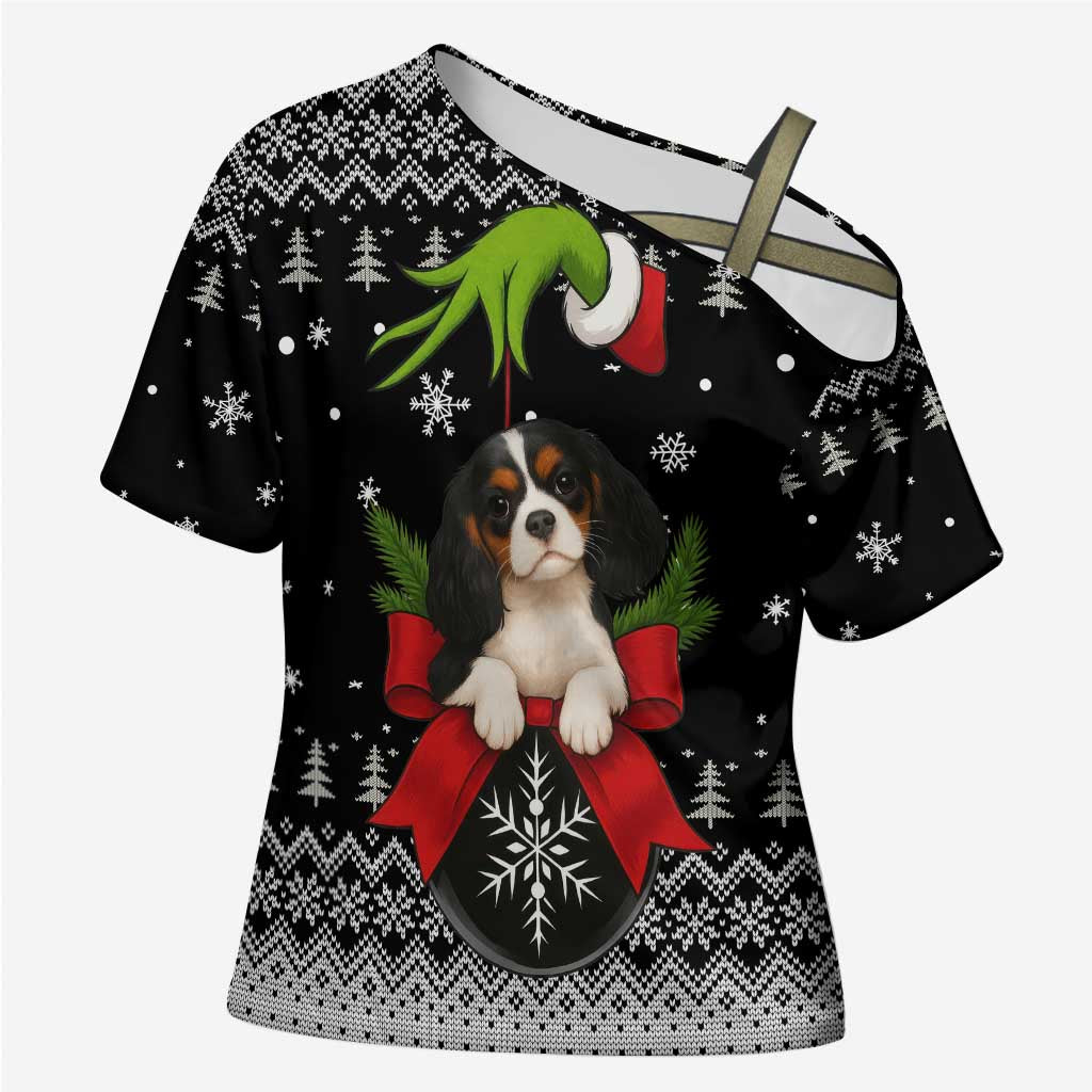 Cavalier King Charles Spaniel Xmas Ball Christmas Cross Shoulder Shirt Xmas Holiday Patterns - Wonder Print Shop
