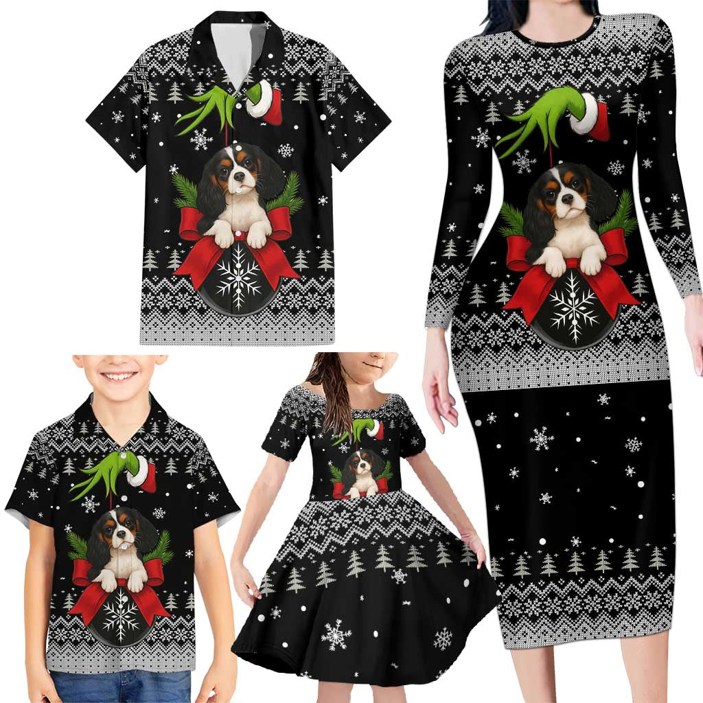 Cavalier King Charles Spaniel Xmas Ball Christmas Family Matching Long Sleeve Bodycon Dress and Hawaiian Shirt Xmas Holiday Patterns - Wonder Print Shop