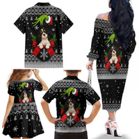 Cavalier King Charles Spaniel Xmas Ball Christmas Family Matching Off The Shoulder Long Sleeve Dress and Hawaiian Shirt Xmas Holiday Patterns - Wonder Print Shop