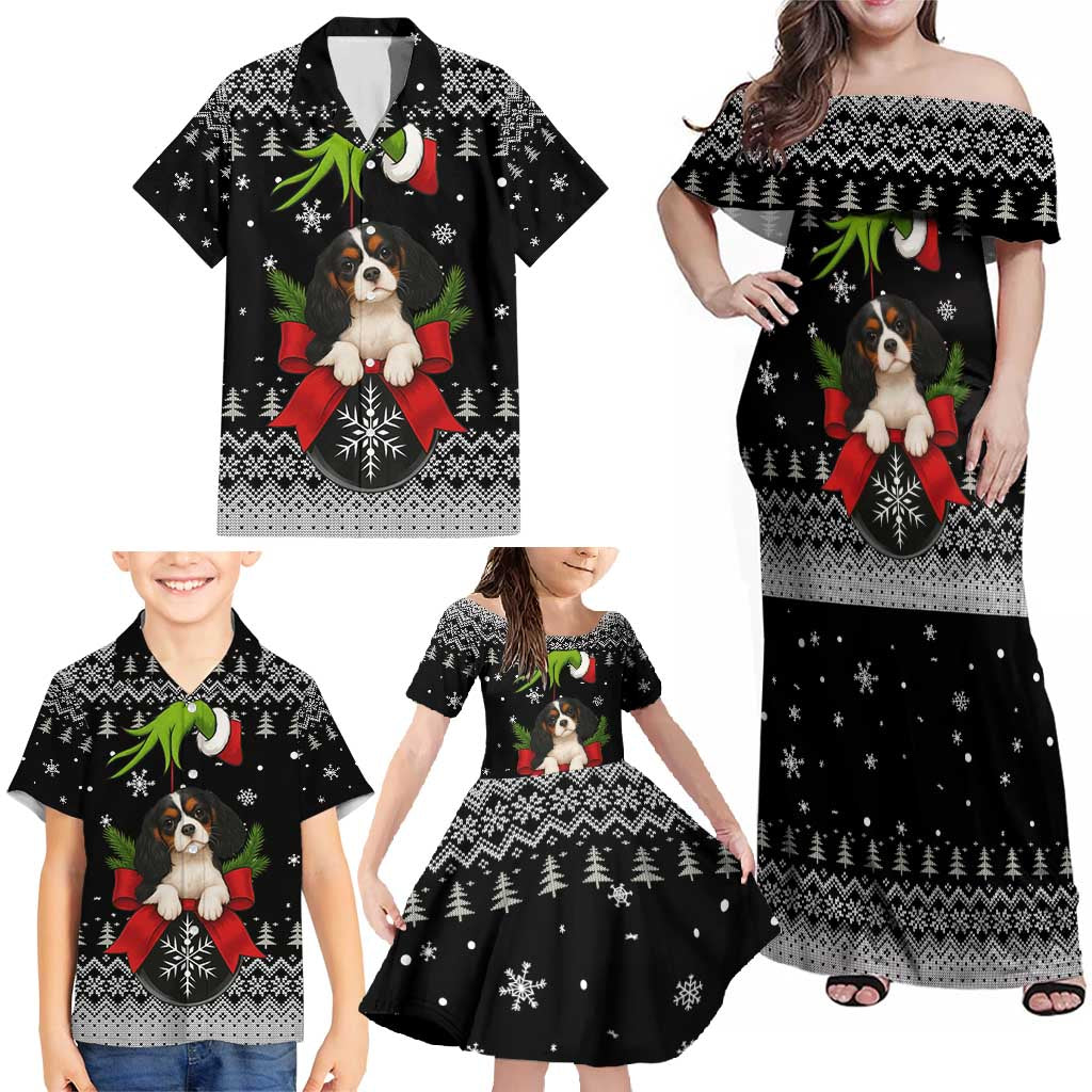 Cavalier King Charles Spaniel Xmas Ball Christmas Family Matching Off Shoulder Maxi Dress and Hawaiian Shirt Xmas Holiday Patterns - Wonder Print Shop