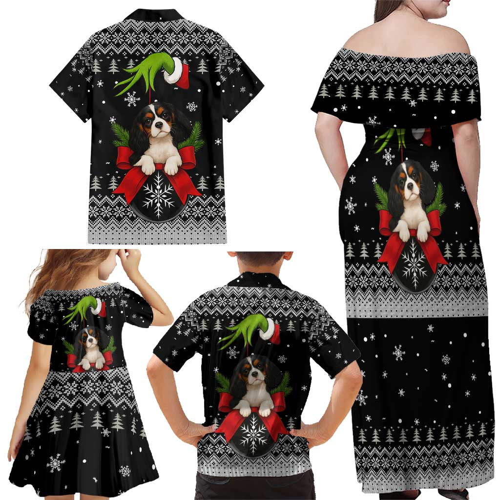 Cavalier King Charles Spaniel Xmas Ball Christmas Family Matching Off Shoulder Maxi Dress and Hawaiian Shirt Xmas Holiday Patterns - Wonder Print Shop