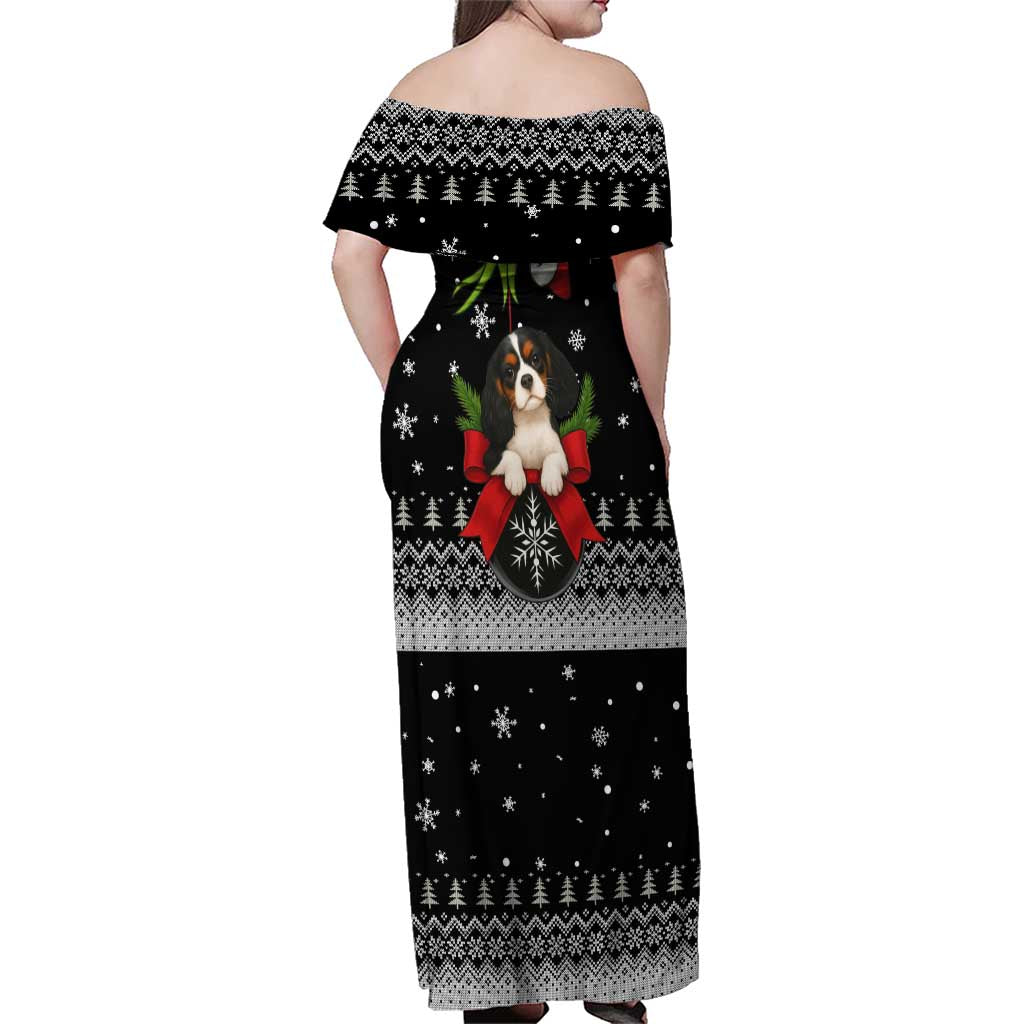 Cavalier King Charles Spaniel Xmas Ball Christmas Family Matching Off Shoulder Maxi Dress and Hawaiian Shirt Xmas Holiday Patterns - Wonder Print Shop