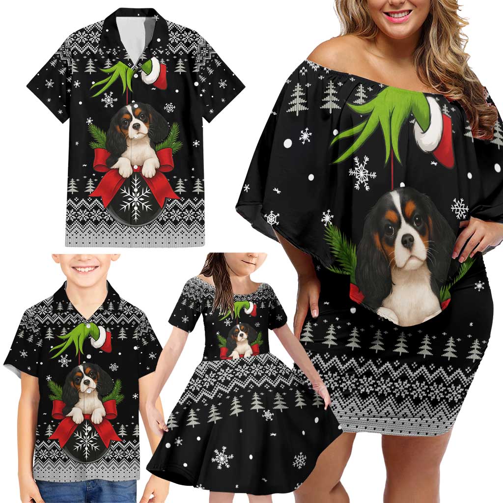 Cavalier King Charles Spaniel Xmas Ball Christmas Family Matching Off Shoulder Short Dress and Hawaiian Shirt Xmas Holiday Patterns - Wonder Print Shop