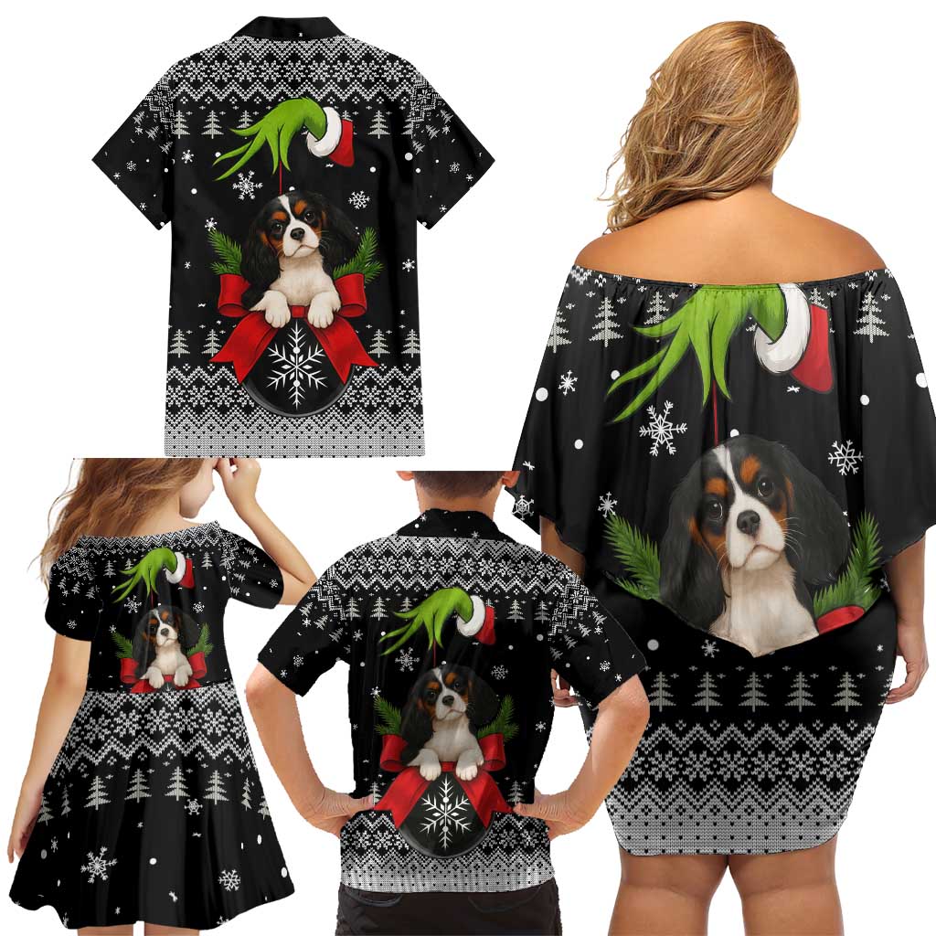 Cavalier King Charles Spaniel Xmas Ball Christmas Family Matching Off Shoulder Short Dress and Hawaiian Shirt Xmas Holiday Patterns - Wonder Print Shop