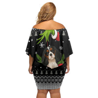 Cavalier King Charles Spaniel Xmas Ball Christmas Family Matching Off Shoulder Short Dress and Hawaiian Shirt Xmas Holiday Patterns - Wonder Print Shop