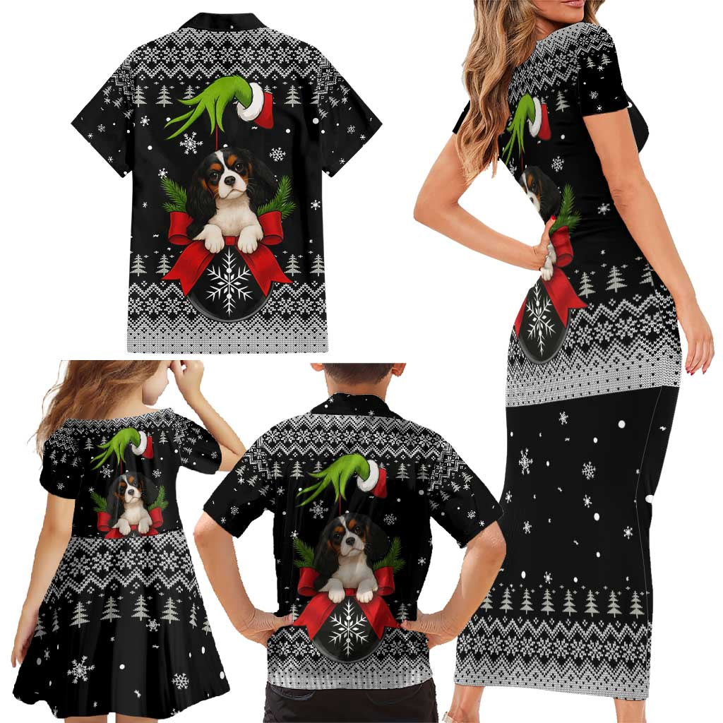 Cavalier King Charles Spaniel Xmas Ball Christmas Family Matching Short Sleeve Bodycon Dress and Hawaiian Shirt Xmas Holiday Patterns - Wonder Print Shop