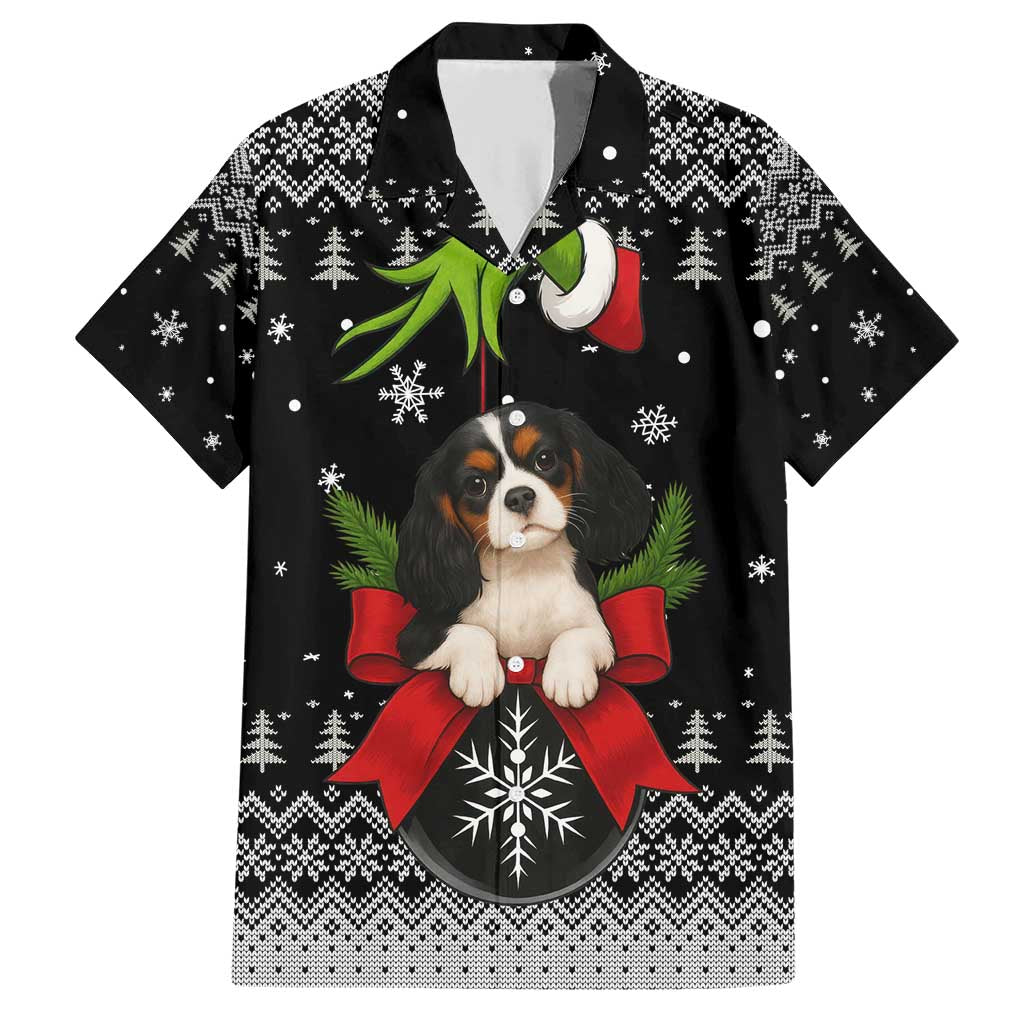 Cavalier King Charles Spaniel Xmas Ball Christmas Family Matching Short Sleeve Bodycon Dress and Hawaiian Shirt Xmas Holiday Patterns - Wonder Print Shop