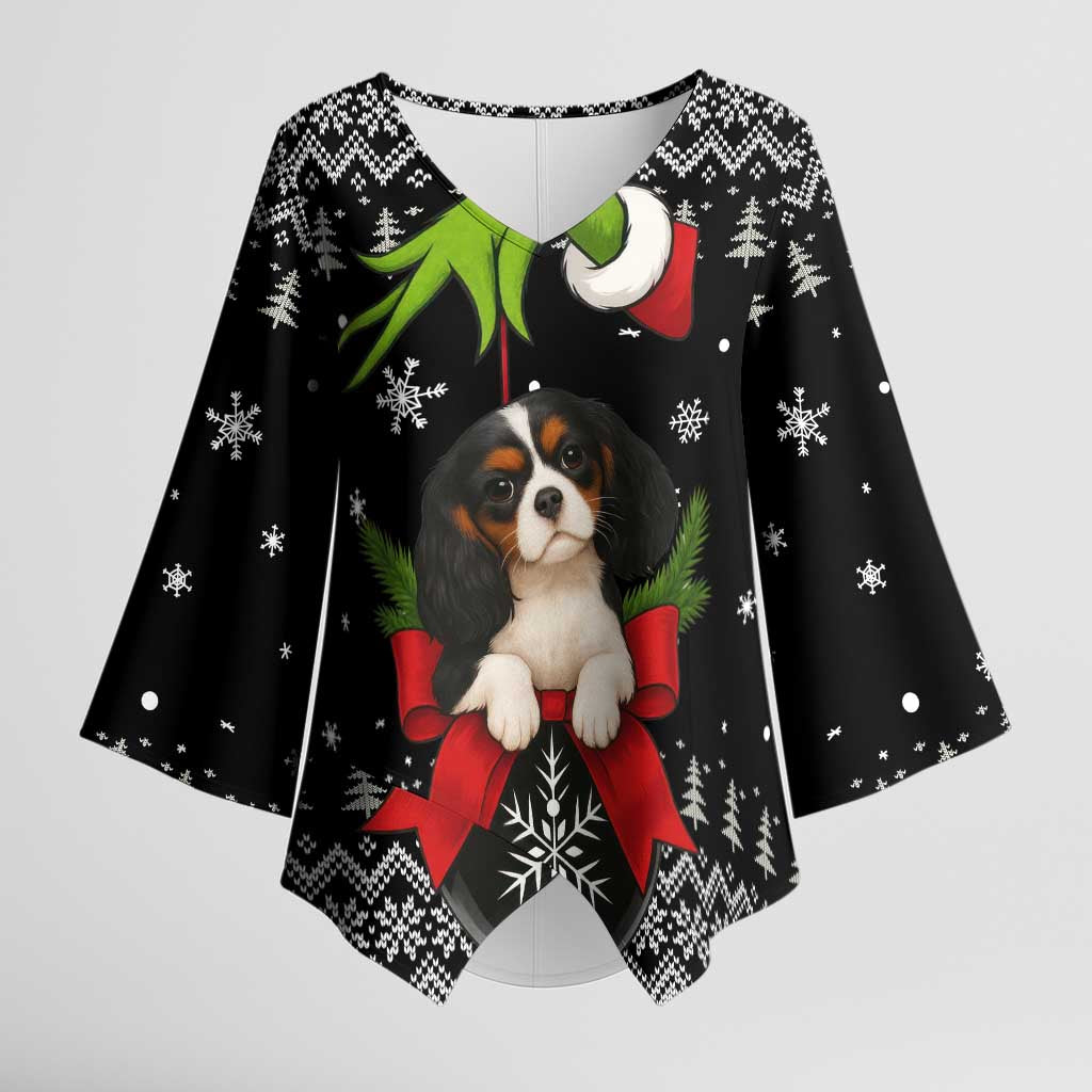 Cavalier King Charles Spaniel Xmas Ball Christmas Kimono Sleeve Blouse Xmas Holiday Patterns - Wonder Print Shop