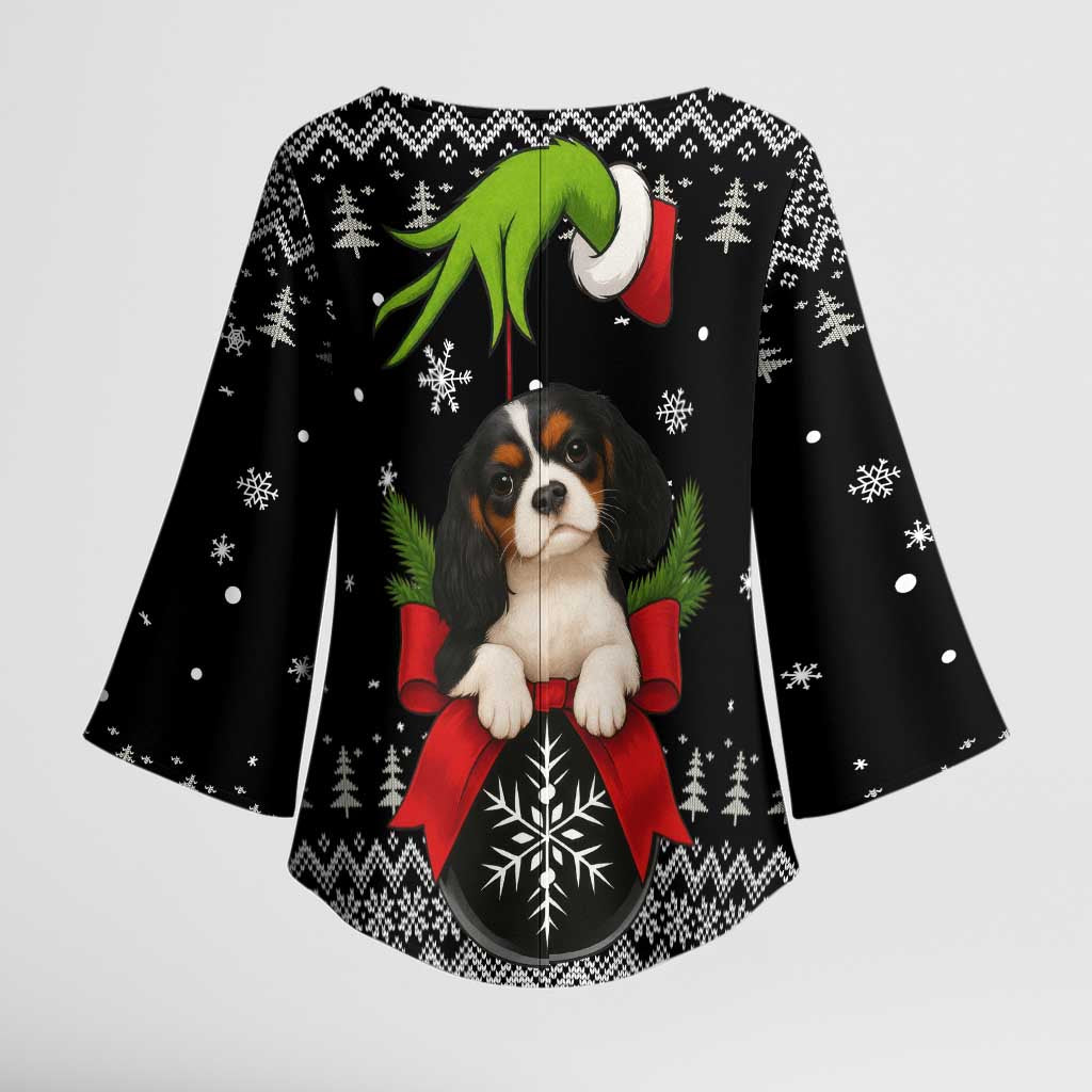 Cavalier King Charles Spaniel Xmas Ball Christmas Kimono Sleeve Blouse Xmas Holiday Patterns - Wonder Print Shop