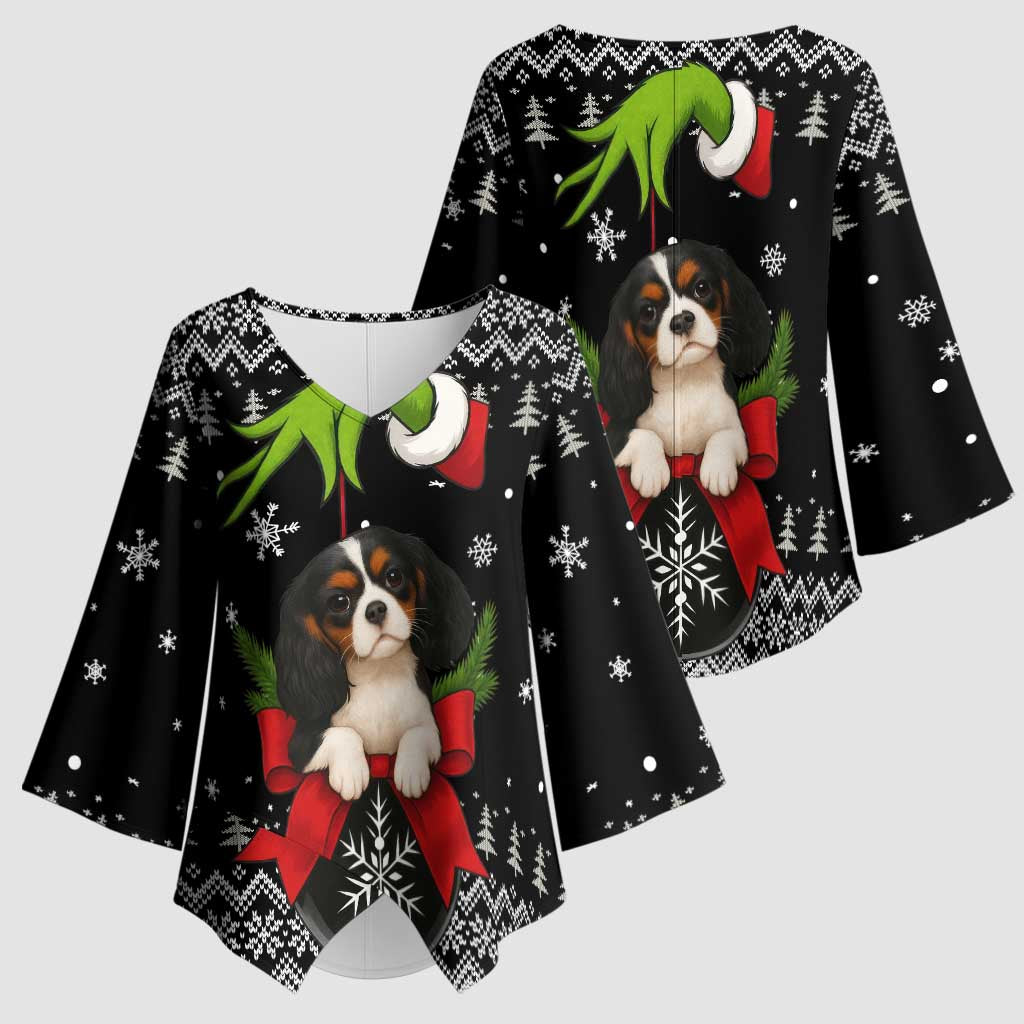 Cavalier King Charles Spaniel Xmas Ball Christmas Kimono Sleeve Blouse Xmas Holiday Patterns - Wonder Print Shop