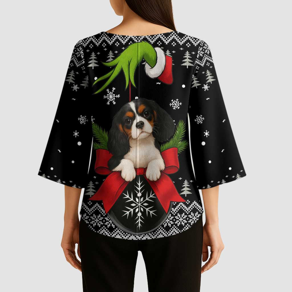 Cavalier King Charles Spaniel Xmas Ball Christmas Kimono Sleeve Blouse Xmas Holiday Patterns - Wonder Print Shop