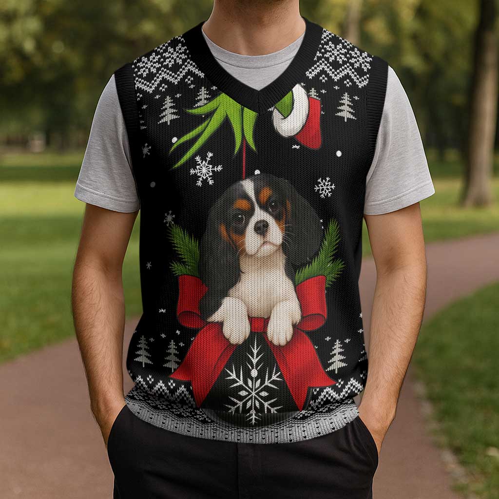 Cavalier King Charles Spaniel Xmas Ball Christmas Knitted V-Neck Vest Xmas Holiday Patterns TS04