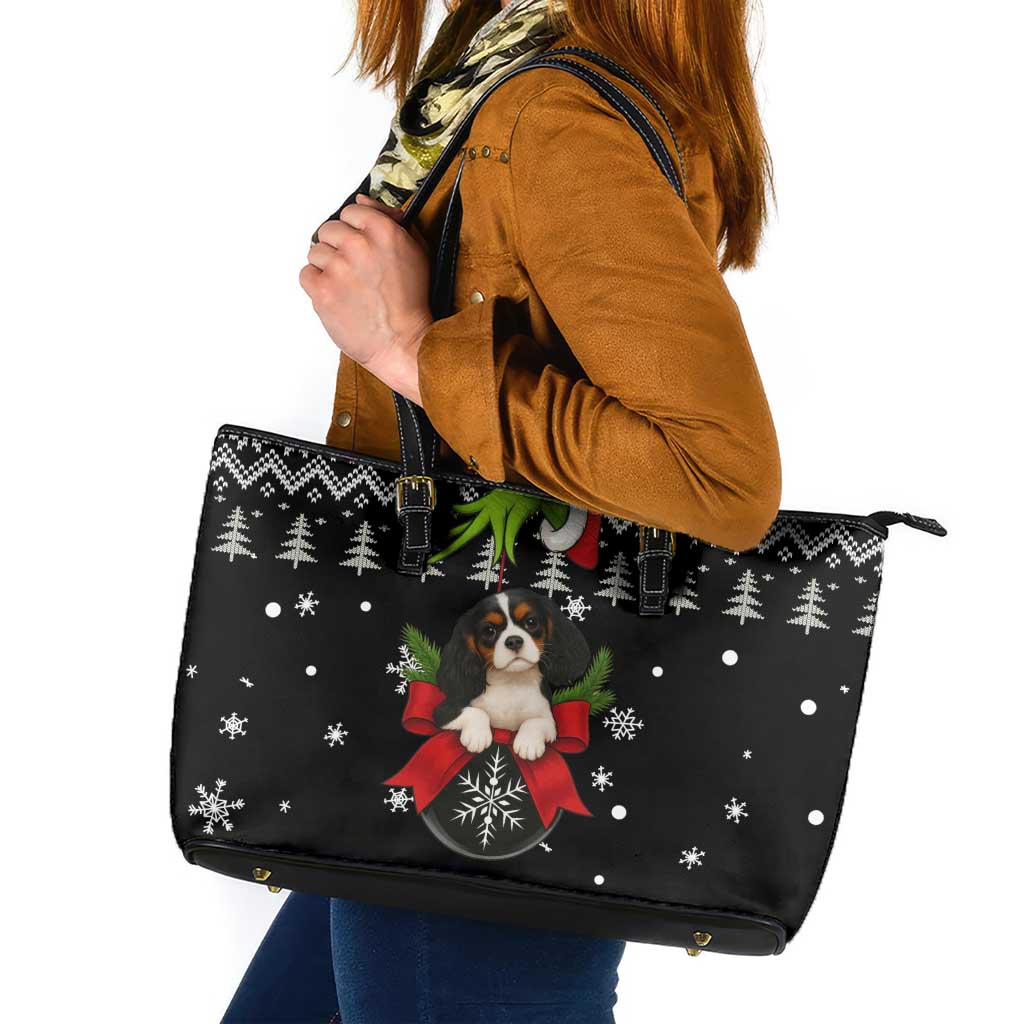 Cavalier King Charles Spaniel Xmas Ball Christmas Leather Tote Bag Xmas Holiday Patterns - Wonder Print Shop