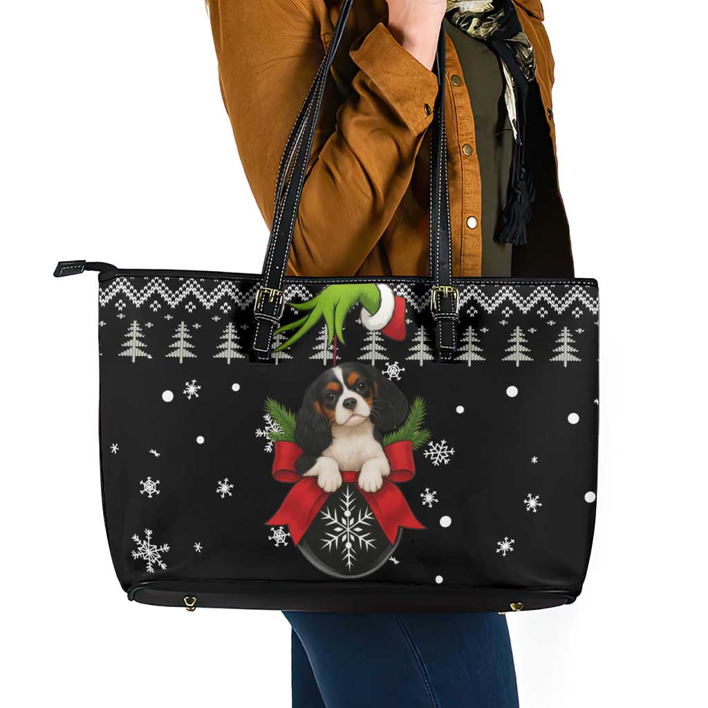 Cavalier King Charles Spaniel Xmas Ball Christmas Leather Tote Bag Xmas Holiday Patterns - Wonder Print Shop