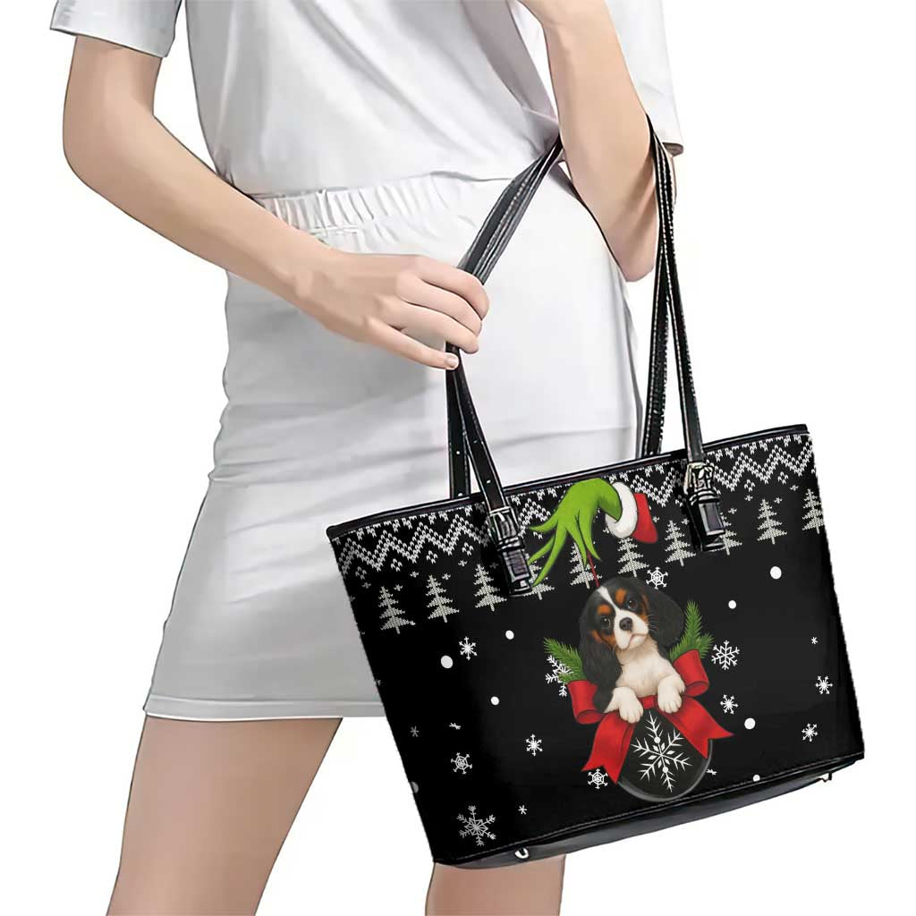 Cavalier King Charles Spaniel Xmas Ball Christmas Leather Tote Bag Xmas Holiday Patterns - Wonder Print Shop