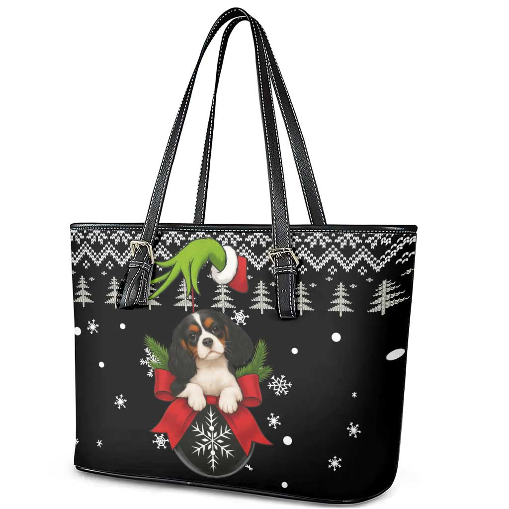 Cavalier King Charles Spaniel Xmas Ball Christmas Leather Tote Bag Xmas Holiday Patterns - Wonder Print Shop
