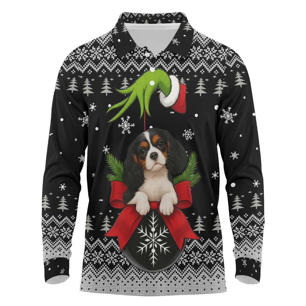 Cavalier King Charles Spaniel Xmas Ball Christmas Long Sleeve Polo Shirt Xmas Holiday Patterns - Wonder Print Shop
