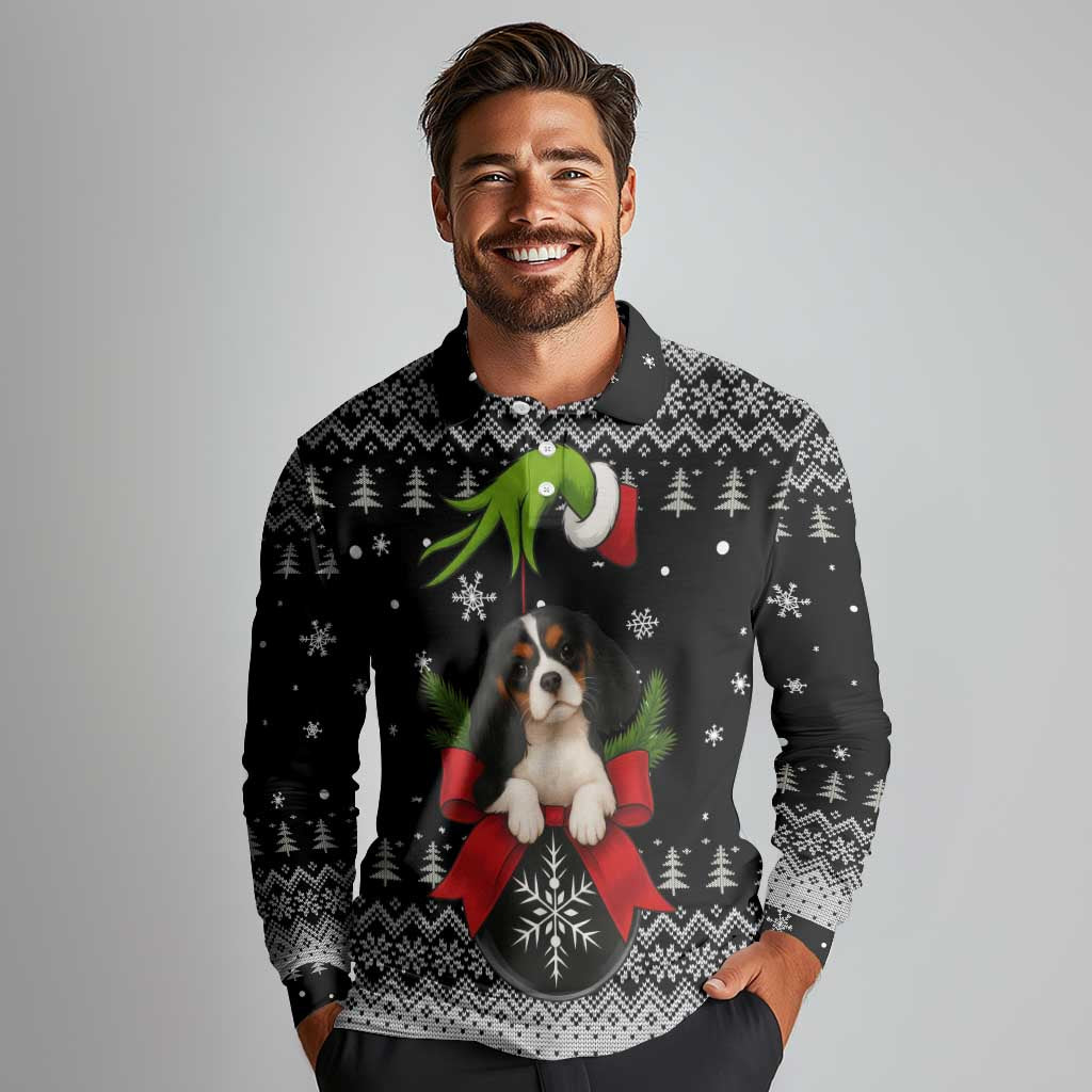 Cavalier King Charles Spaniel Xmas Ball Christmas Long Sleeve Polo Shirt Xmas Holiday Patterns - Wonder Print Shop