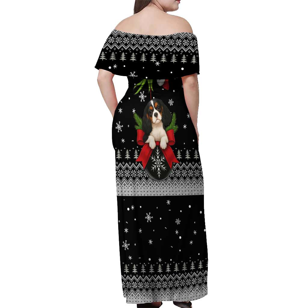 Cavalier King Charles Spaniel Xmas Ball Christmas Off Shoulder Maxi Dress Xmas Holiday Patterns - Wonder Print Shop