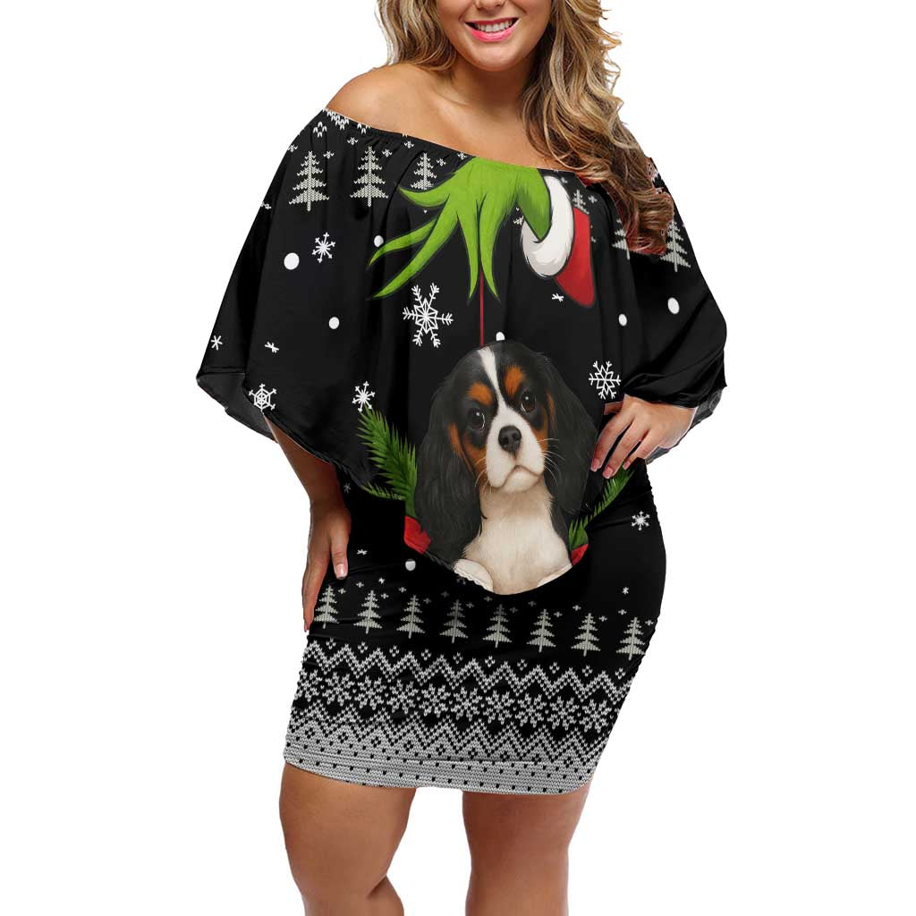 Cavalier King Charles Spaniel Xmas Ball Christmas Off Shoulder Short Dress Xmas Holiday Patterns - Wonder Print Shop