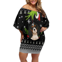 Cavalier King Charles Spaniel Xmas Ball Christmas Off Shoulder Short Dress Xmas Holiday Patterns - Wonder Print Shop