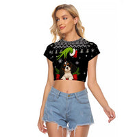 Cavalier King Charles Spaniel Xmas Ball Christmas Raglan Cropped T Shirt Xmas Holiday Patterns - Wonder Print Shop