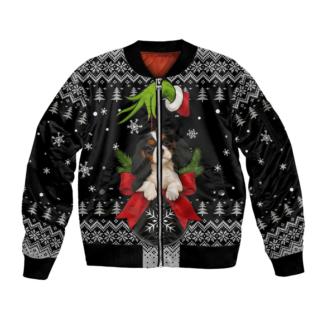Cavalier King Charles Spaniel Xmas Ball Christmas Sleeve Zip Bomber Jacket Xmas Holiday Patterns - Wonder Print Shop