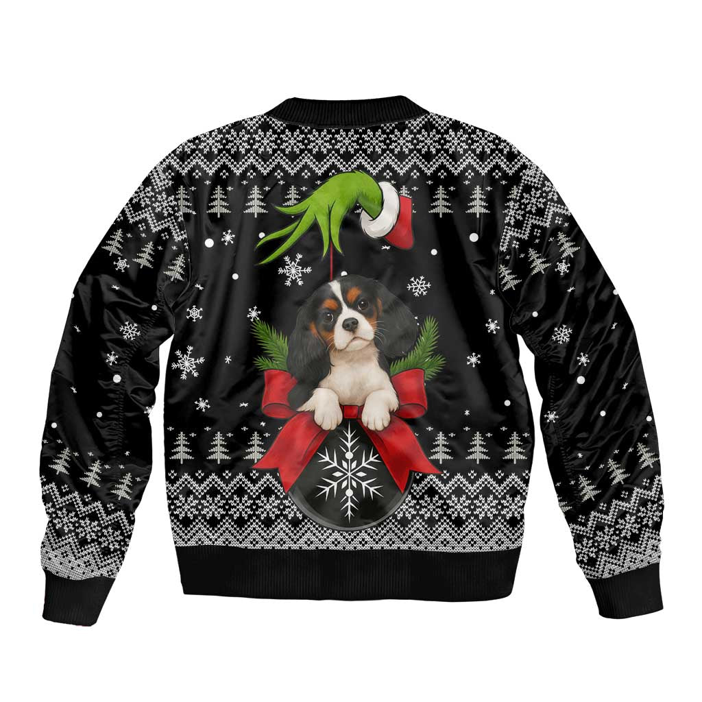 Cavalier King Charles Spaniel Xmas Ball Christmas Sleeve Zip Bomber Jacket Xmas Holiday Patterns - Wonder Print Shop