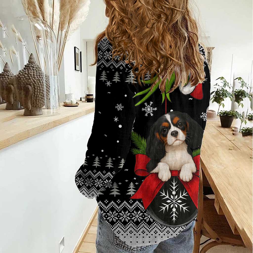 Cavalier King Charles Spaniel Xmas Ball Christmas Women Casual Shirt Xmas Holiday Patterns - Wonder Print Shop