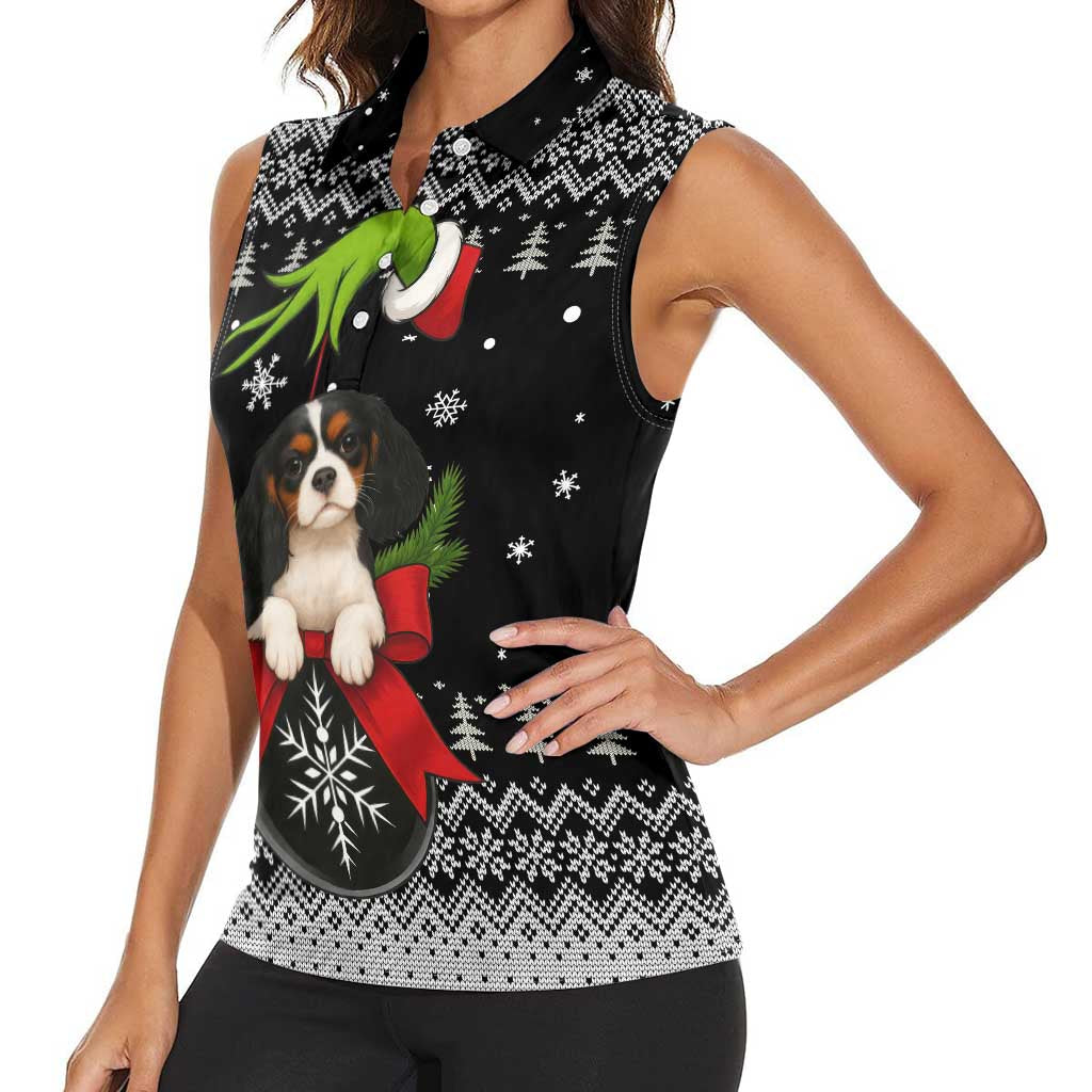 Cavalier King Charles Spaniel Xmas Ball Christmas Women Sleeveless Polo Shirt Xmas Holiday Patterns - Wonder Print Shop