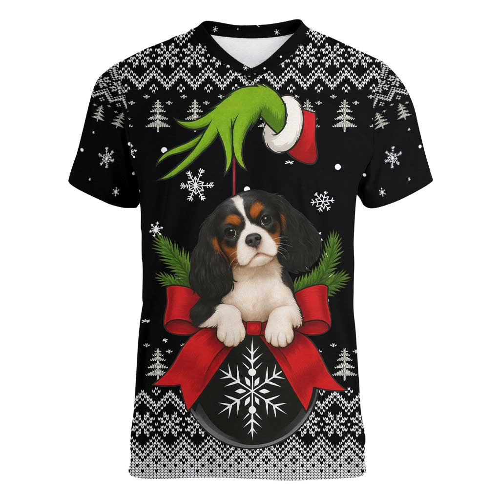 Cavalier King Charles Spaniel Xmas Ball Christmas Women V-Neck T-Shirt Xmas Holiday Patterns - Wonder Print Shop