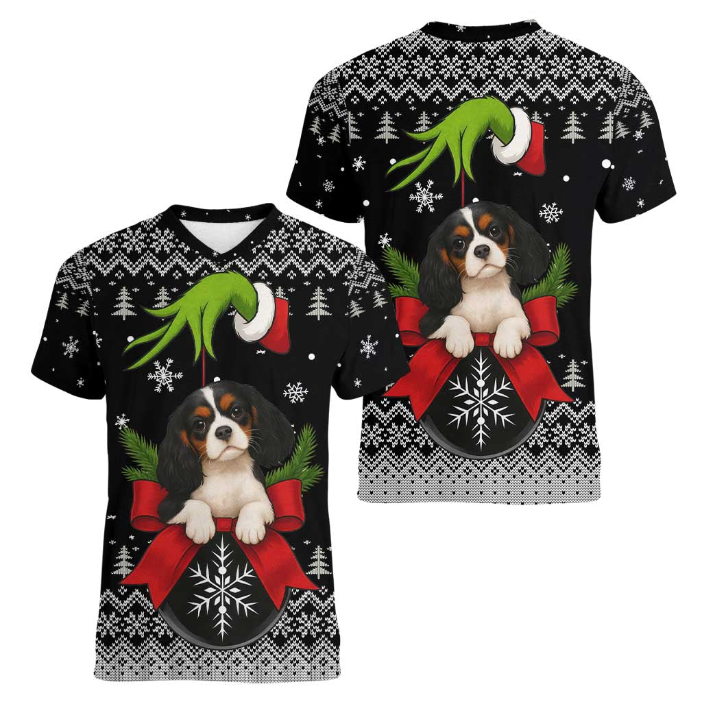Cavalier King Charles Spaniel Xmas Ball Christmas Women V-Neck T-Shirt Xmas Holiday Patterns - Wonder Print Shop