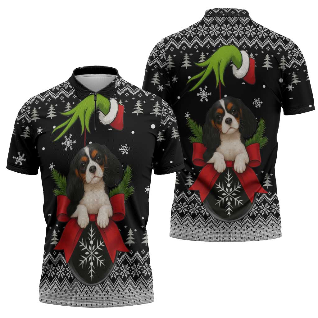 Cavalier King Charles Spaniel Xmas Ball Christmas Zipper Polo Shirt Xmas Holiday Patterns - Wonder Print Shop