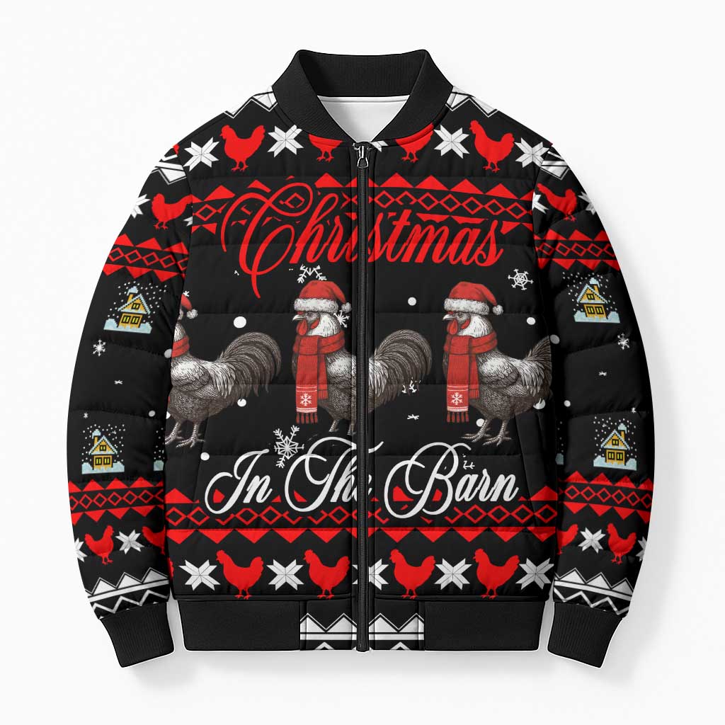 Chicken Farm Christmas Bomber Puffer Jacket Xmas Holiday Patterns - Wonder Print Shop