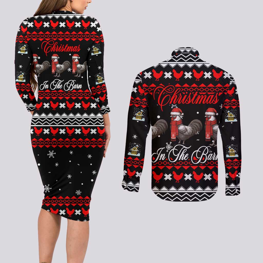 Chicken Farm Christmas Couples Matching Long Sleeve Bodycon Dress and Long Sleeve Button Shirt Xmas Holiday Patterns - Wonder Print Shop