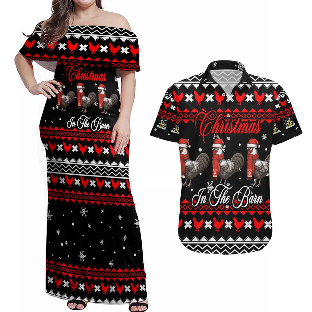 Chicken Farm Christmas Couples Matching Off Shoulder Maxi Dress and Hawaiian Shirt Xmas Holiday Patterns - Wonder Print Shop